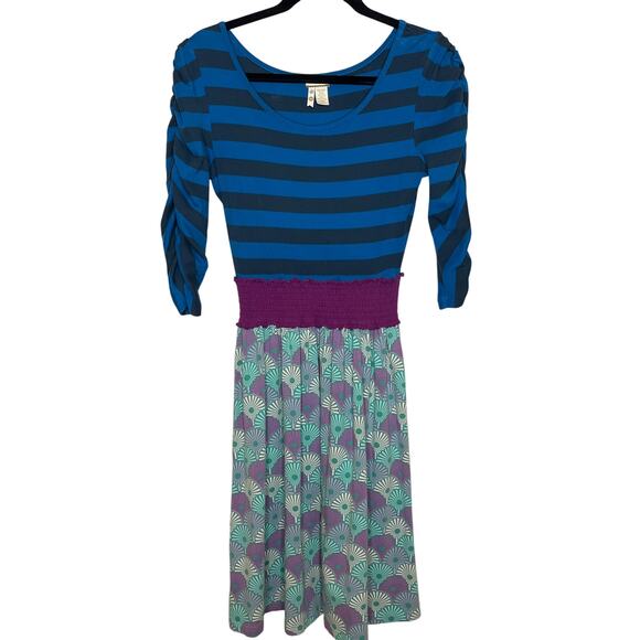 Matilda Jane It’s A Wonderful Parade Lydia Dress Blue Stripe and Floral Medium - Picture 2 of 6